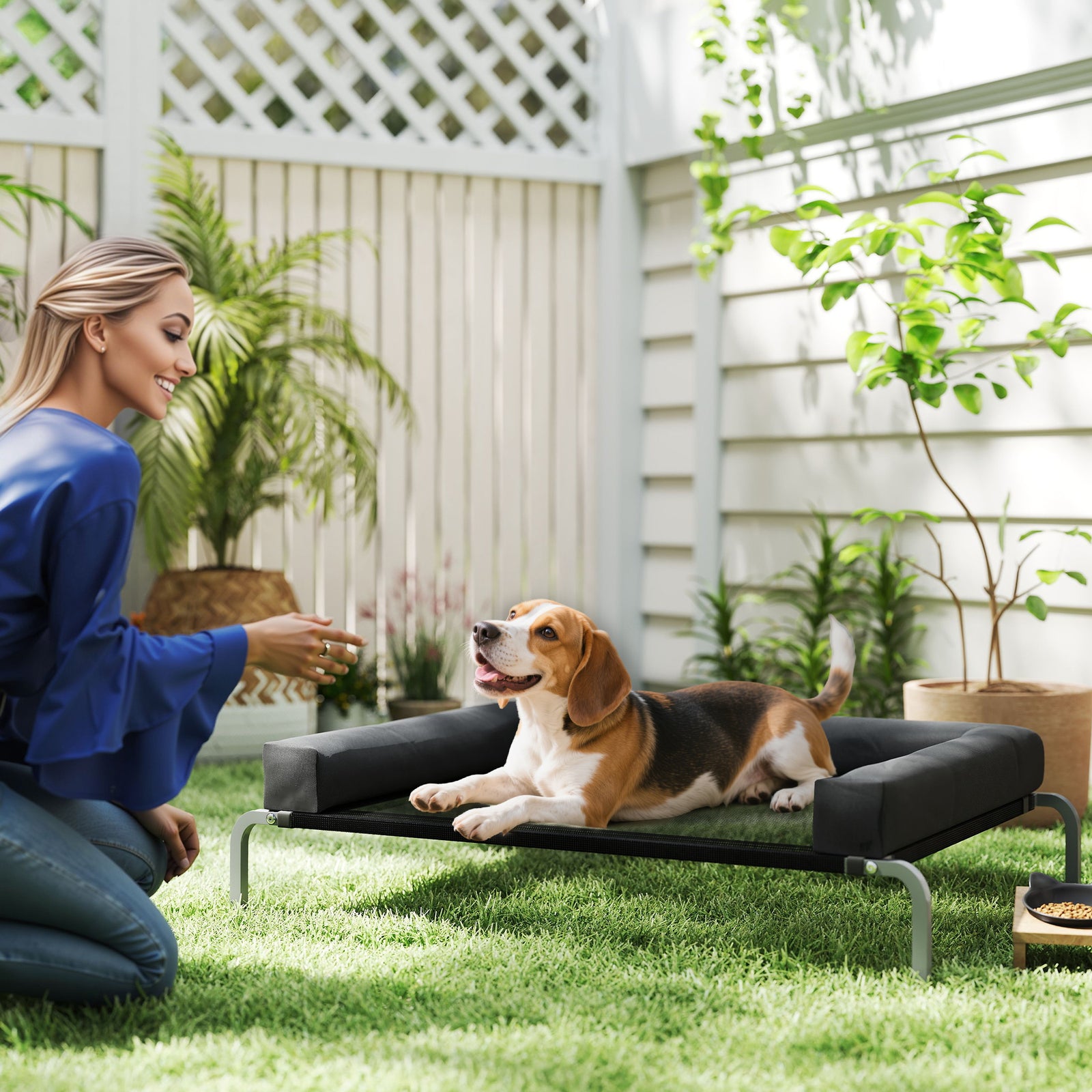 Elevated Dog Bed with Removable Bolsters, Raised Dog Bed for Medium Br