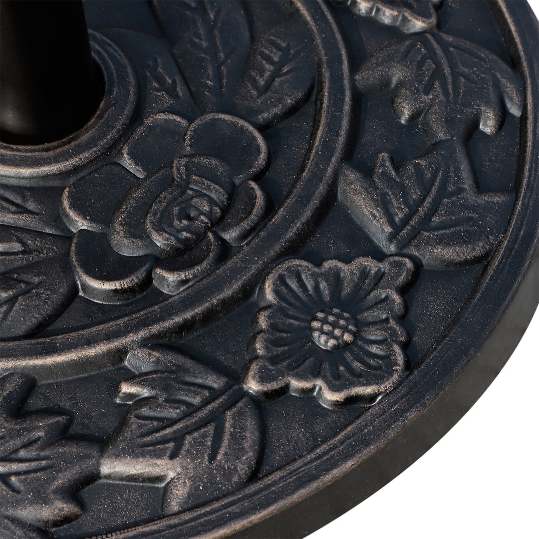 9kg Resin Parasol Base, Half Round Umbrella Stand with Floral Design for Garden, Outdoor, Suitable Umbrella Rod: Φ3.8cm, Φ4.8cm, Bronze Tone