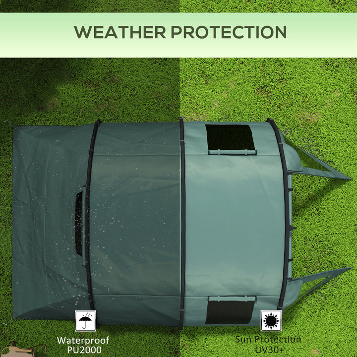 Two Room Tunnel Tent Camping Tent for 3-4 Man with Windows, Covers, Carry Bag, for Fishing, Hiking, Sports, Green