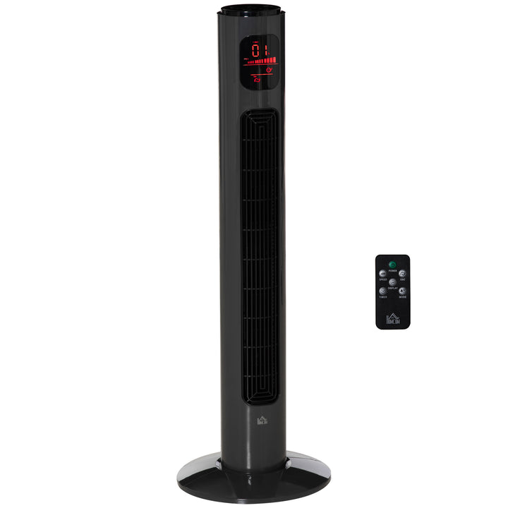 HOMCOM 38'' Freestanding Tower Fan, 3 Speed & Mode Settings, 12h Timer, 70 Degree Oscillation, LED Control Panel, Remote Control, Dark Grey | Aosom UK