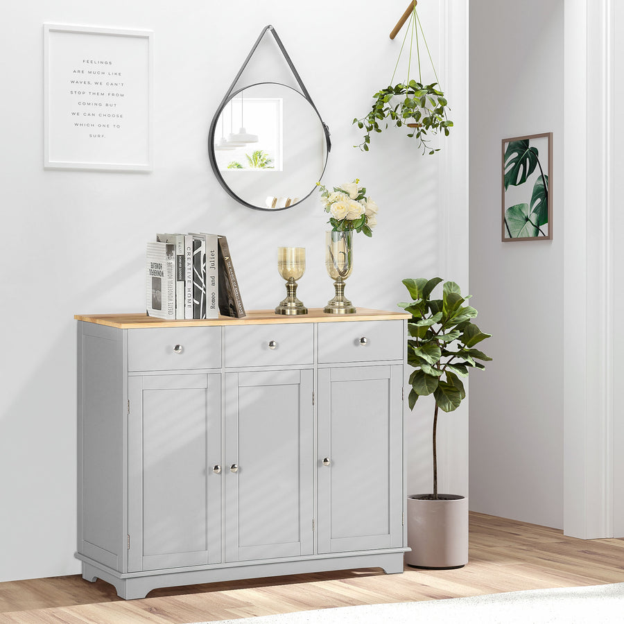 Sideboard with Rubberwood Top and Adjustable Shelves for Dining Room, Kitchen - Grey