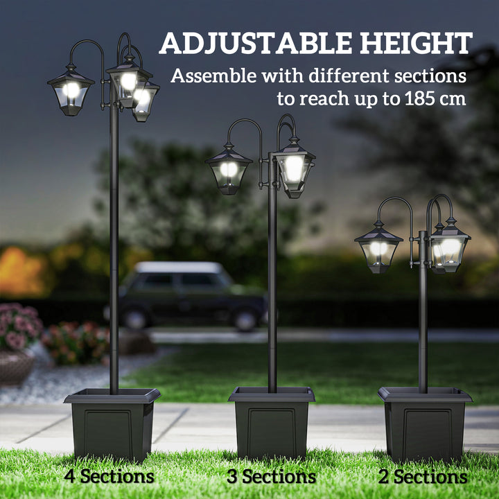 Solar Lamp Post with Dusk-to-Dawn Sensor Street Light with 3-Head Plan