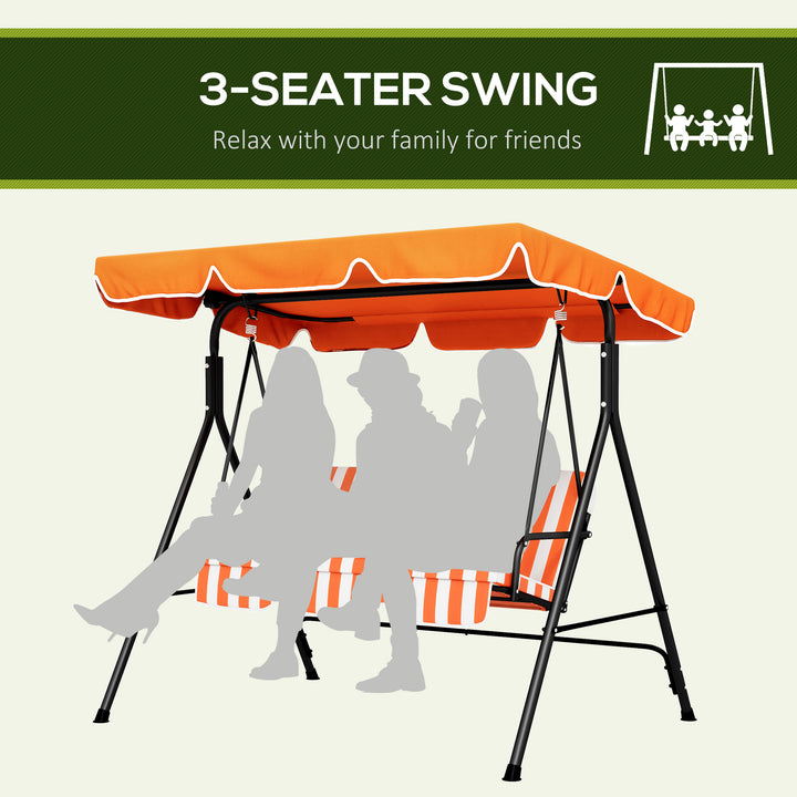3 Seater Canopy Swing Chair Garden Rocking Bench Heavy Duty Patio Metal Seat w/ Top Roof - Orange