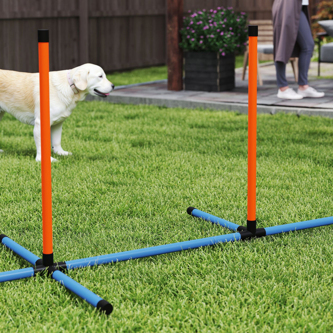 Seven-Piece Dog Agility Equipment Set with Weave Poles, Jump Ring, Hurdle, Pause Box, Carry Bag, Orange