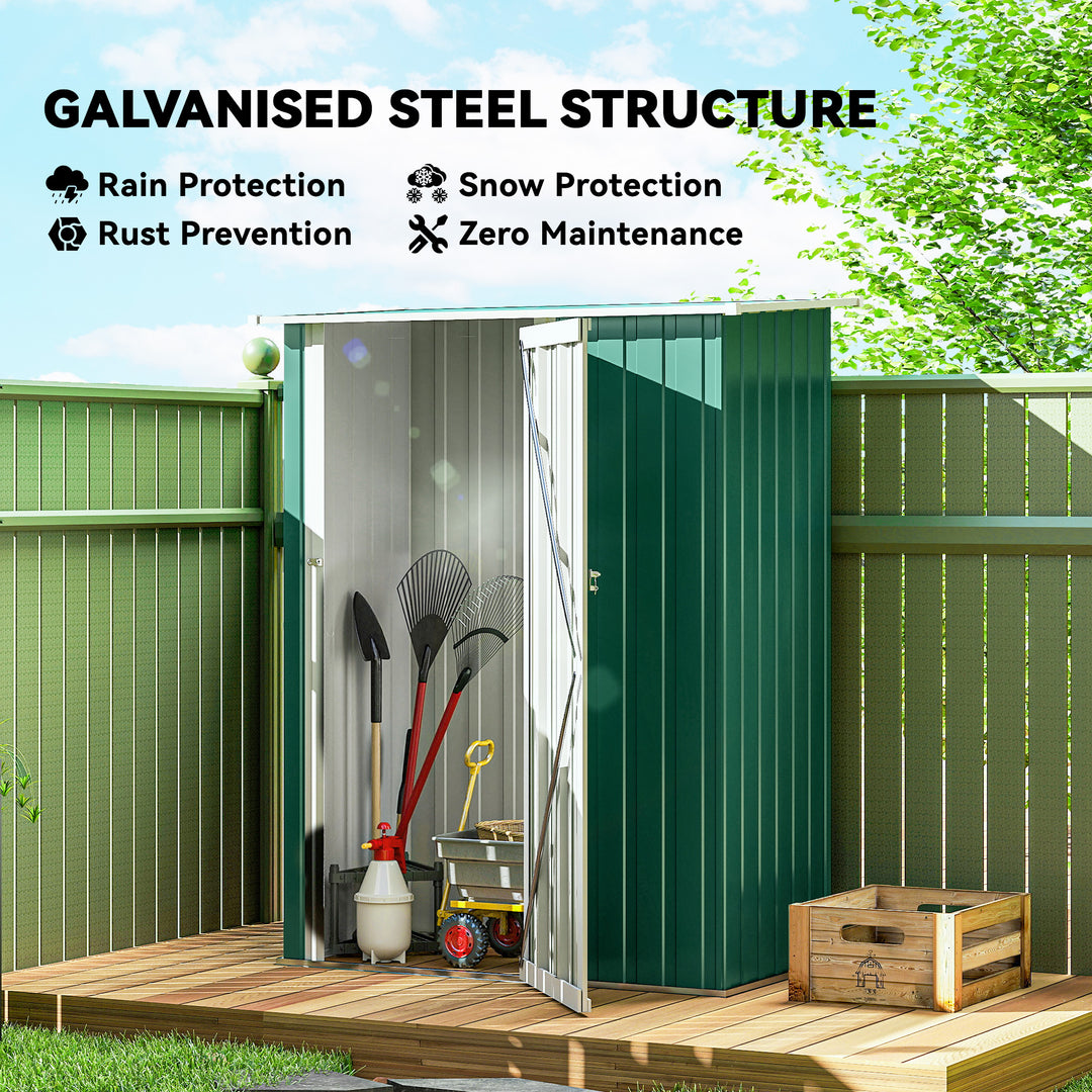 5ft x 3ft Metal Garden Storage Shed, Outdoor Tool Shed with Sloped Roof, Lockable Door for Tools, Equipment, Green