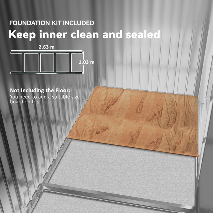 MCL 9 x 6FT Outdoor Garden Roofed Metal Storage Shed Tool Box with Foundation Ventilation & Doors Light, Grey