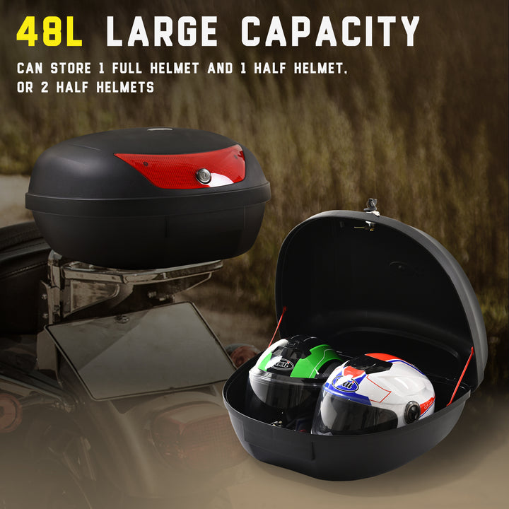 48L Motorcycle Trunk Travel Luggage Storage Box Motorbike Accessory Large Storage Space For 2 Half Helmet - Black