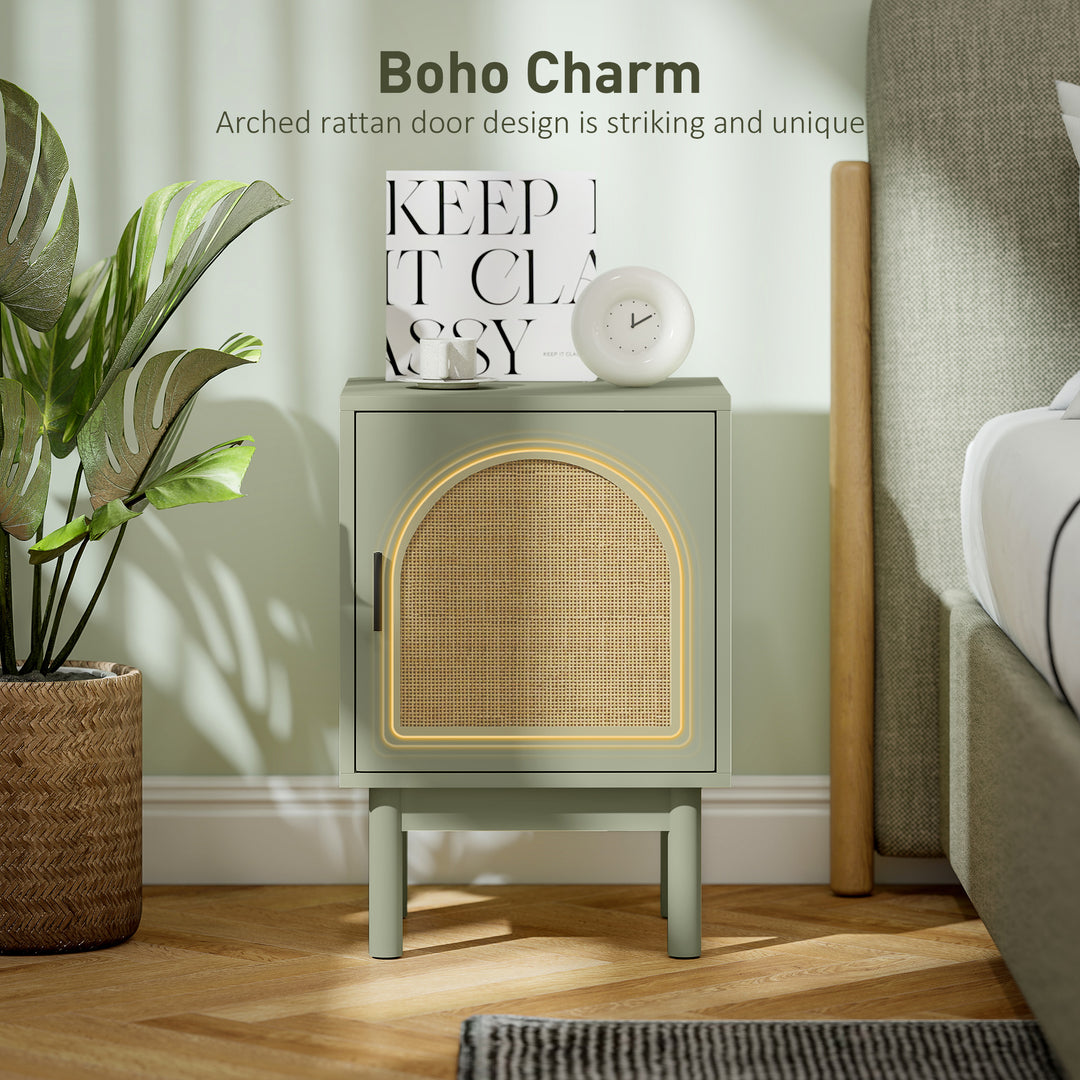Rattan Bedside Table for Bedroom - Light Green