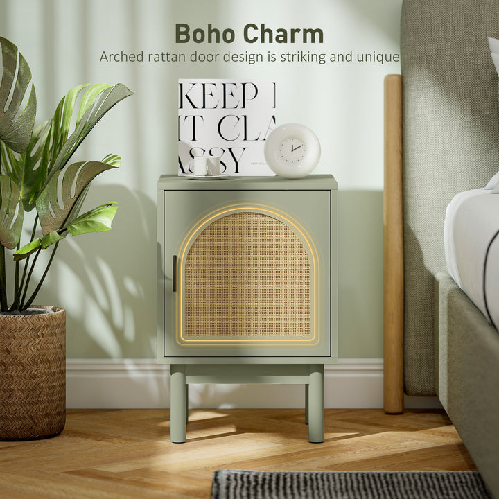 Rattan Bedside Table for Bedroom - Light Green