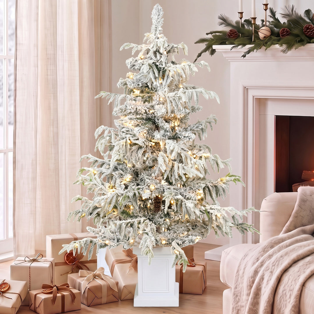 4ft Prelit Flocked Christmas Tree, Artificial Snow Flocked Spruce - view 2