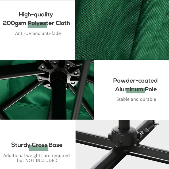 Square Umbrella Parasol W/360° Rotation, 245Lx245Wx248H cm-Green