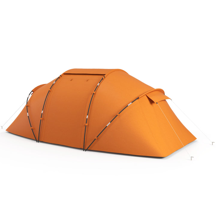 Outsunny 4-6 Man Camping Tent w/ Two Bedroom, Hiking Sun Shelter, UV Protection Tunnel Tent, Orange | Aosom UK