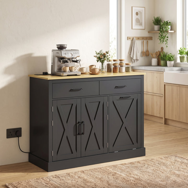 Tilt Out Trash Cabinet with Charging Station, Kitchen Island with - view 2
