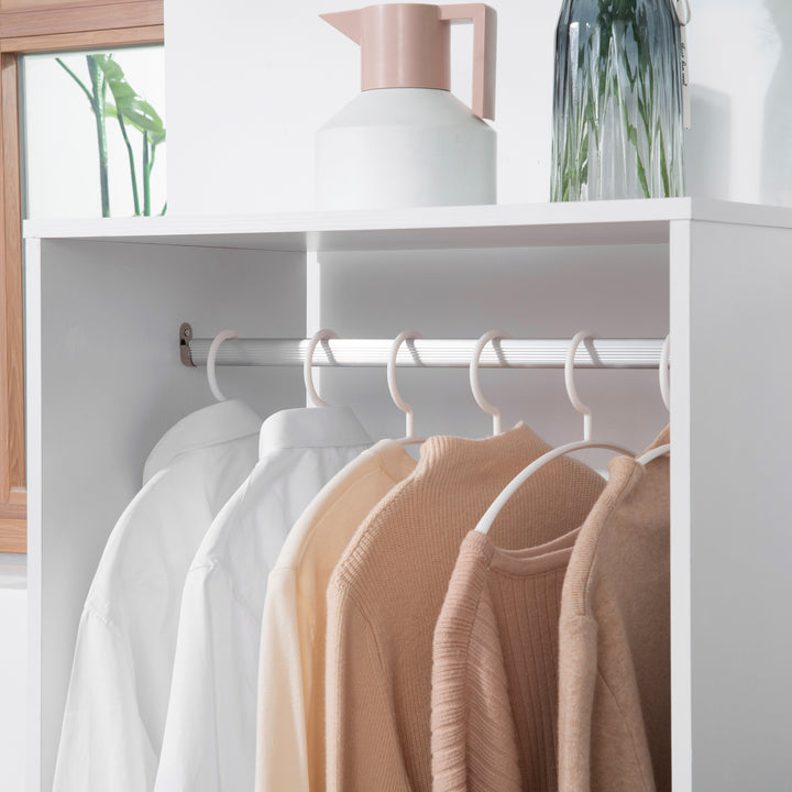 Open Wardrobe on Wheels, Bedroom Wardrobe with Clothes Hanging Rail, 2 Storage Shelves, Mobile Garment Rack for Cloakroom, Hallway, White