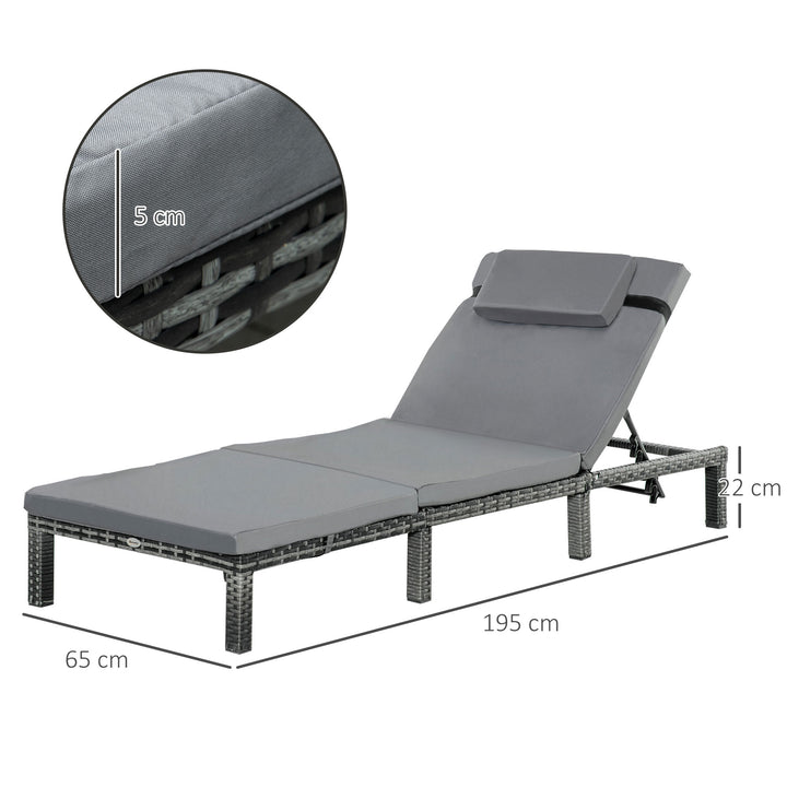 2 Pieces Outdoor PE Rattan Sun Loungers set of 2 with Cushion, Garden Wicker Sunbed Furniture with 5-Level Recliner Backrest, Grey