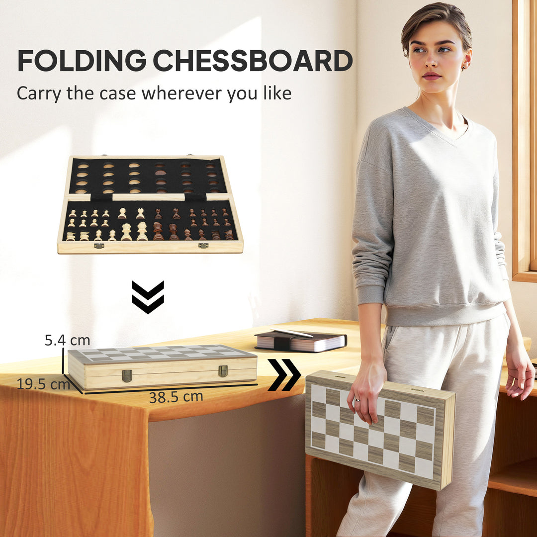 MCL 15 Inch Chess Set, Foldable Chess and Draughts Set, Brown