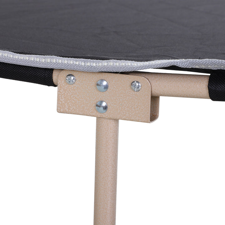 Single Person Camping Bed Folding Cot Outdoor Patio Portable Military Sleeping Bed Travel Guest Leisure Fishing with Side Pocket and Carry Bag - Black