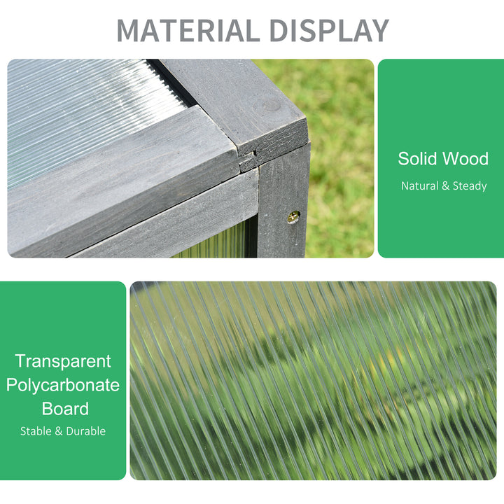 Outsunny Cold Frame Greenhouse, Wooden Frame with Polycarbonate Board, Openable & Tilted Top, 100x65x40cm, Grey