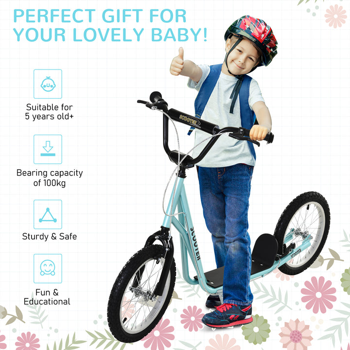Kick Scooters for Kids with Adjustable Height, Anti-Slip Deck, Dual Brakes, Rubber Tyres, for Boys and Girls Aged 5+ Years Old - Blue