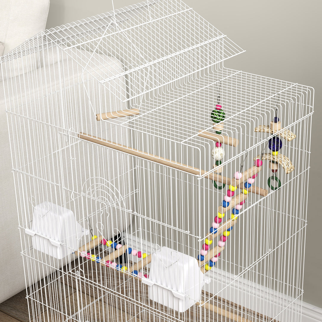 Bird Cage for Budgies, Finches, Canaries w/ Accessories, Toys, Tray, White