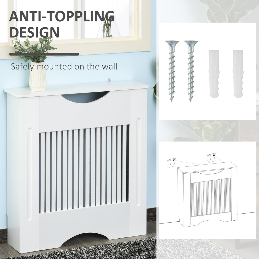 Painted MDF Radiator Cover Heater Cabinet Modern Slatted Home Furniture Living Room Bedroom Worktop White 82H x 78W x 19D