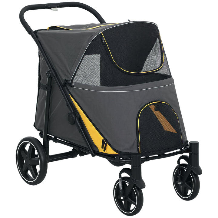 Foldable Pet Stroller, with Universal Wheels, Shock Absorber, for Medium and Large Dogs - Grey