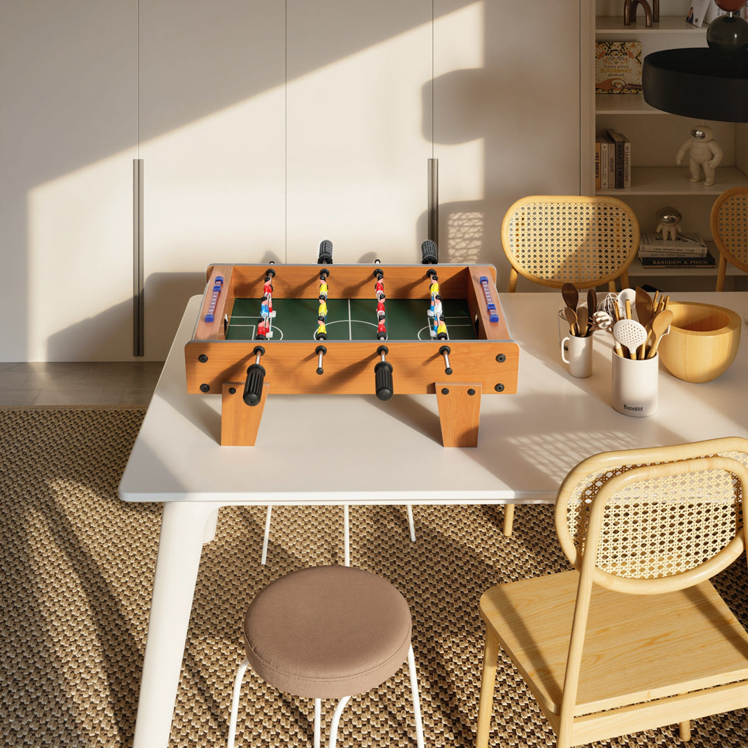 MCL 20 in Table-top Football Table with Stainless Steel Rods, Compact Foosball Table for Kids and Adults, All-Inclusive Foosball Game Set for Indoor, Nature Wood Finish