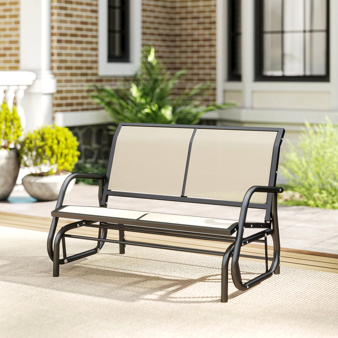 MCL 2-Person Outdoor Glider Bench Patio Double Swing Gliding Chair Loveseat w/Power Coated Steel Frame for Garden Patio Porch, Cream