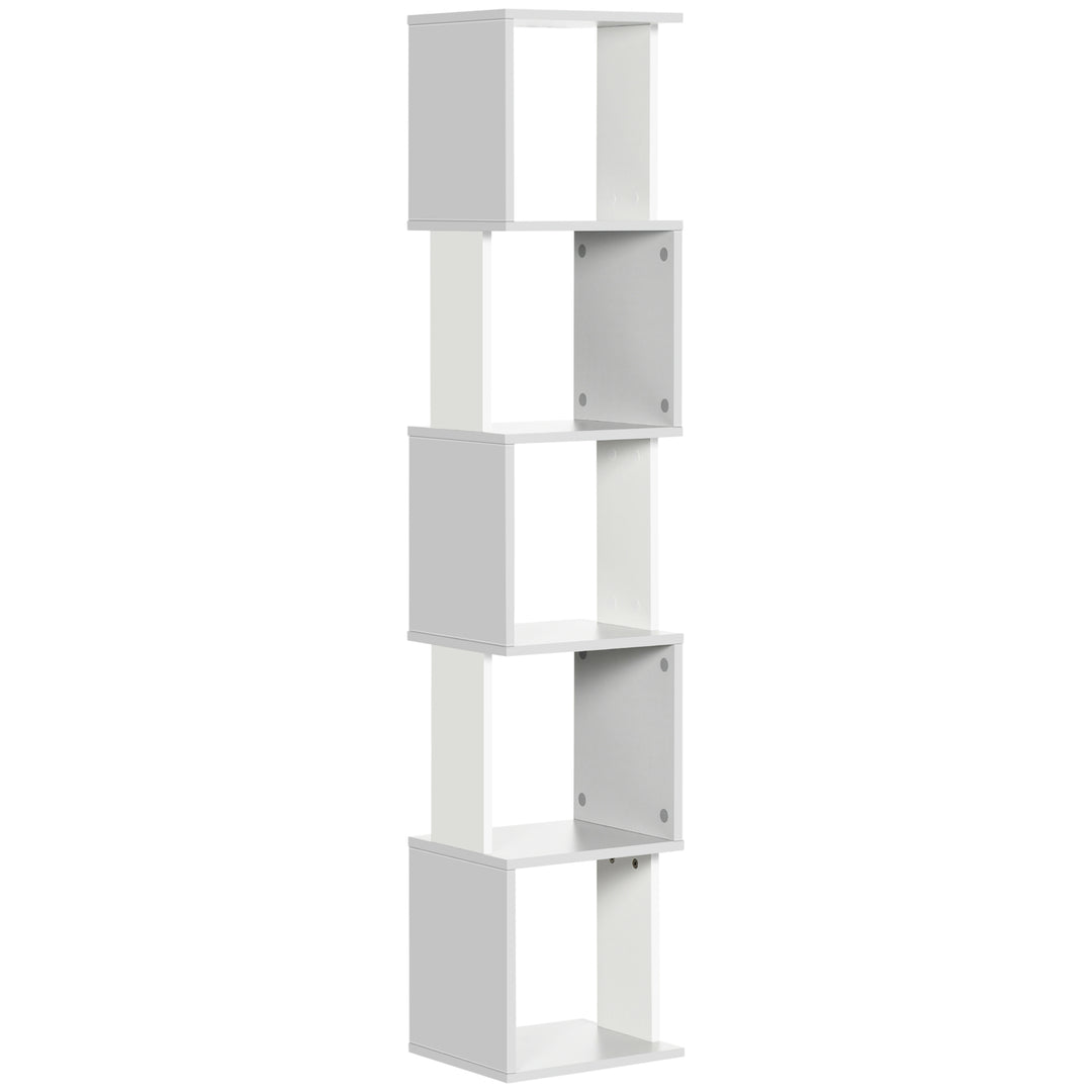 Modern 5-Tier Bookshelf, Freestanding Bookcase Storage Shelving for Living Room Home Office Study, White and Light Grey