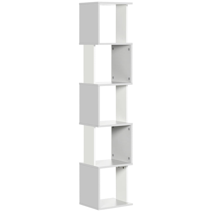 Modern 5-Tier Bookshelf, Freestanding Bookcase Storage Shelving for Living Room Home Office Study, White and Light Grey