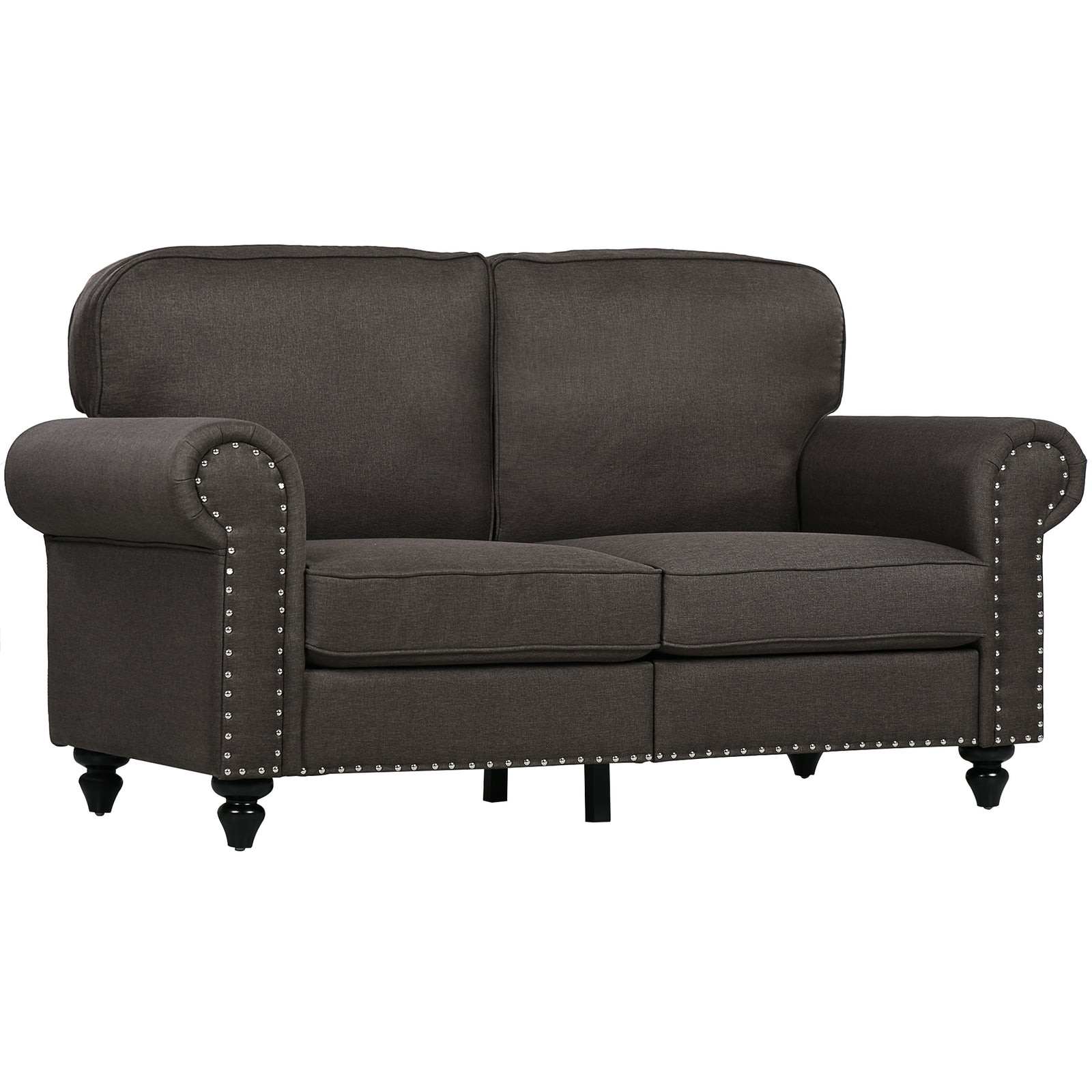 Two-Seater Mid-Century Sofa, with Pocket Springs - Dark Brown