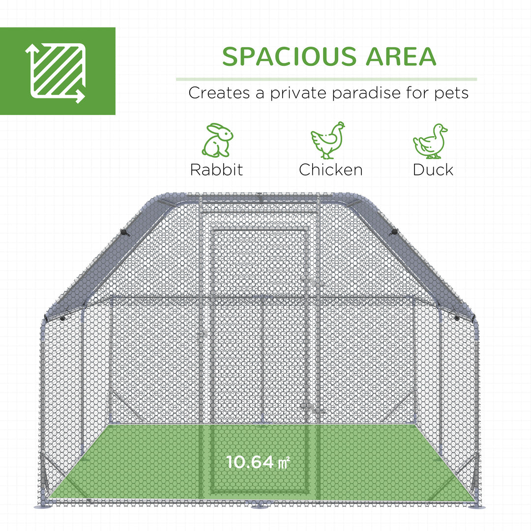 PawHut Chicken Run with Roof, Walk In Chicken Coop for 10-12 Chickens, Hen House Duck Pen Outdoor, 2.8 x 3.8 x 2 m