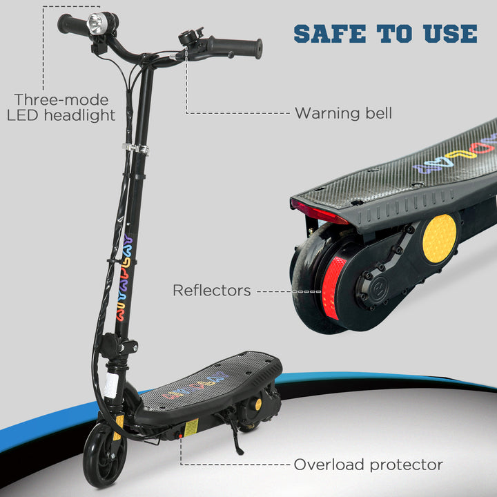 Foldable Electric Scooter, with LED Headlight, for Ages 7-14 Years - Black