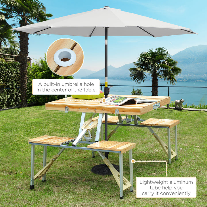 Outsunny Portable Folding Camping Picnic Table Party Field Kitchen Outdoor Garden BBQ Chairs Stools Set Wooden Wood