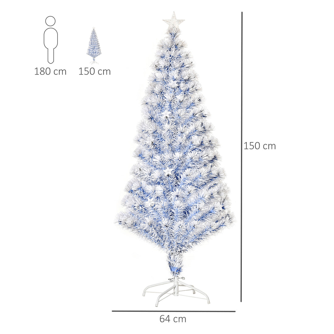 HOMCOM Artificial Fibre Optic Christmas Tree Seasonal Decoration w/ 20 LED Lights Pre-Lit Easy Store White Blue 5FT | Aosom UK