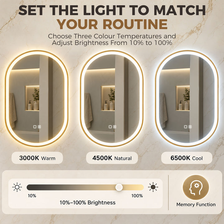 Bathroom Mirror with LED Lights, 100x70cm Oval Bathroom Mirror - view 5