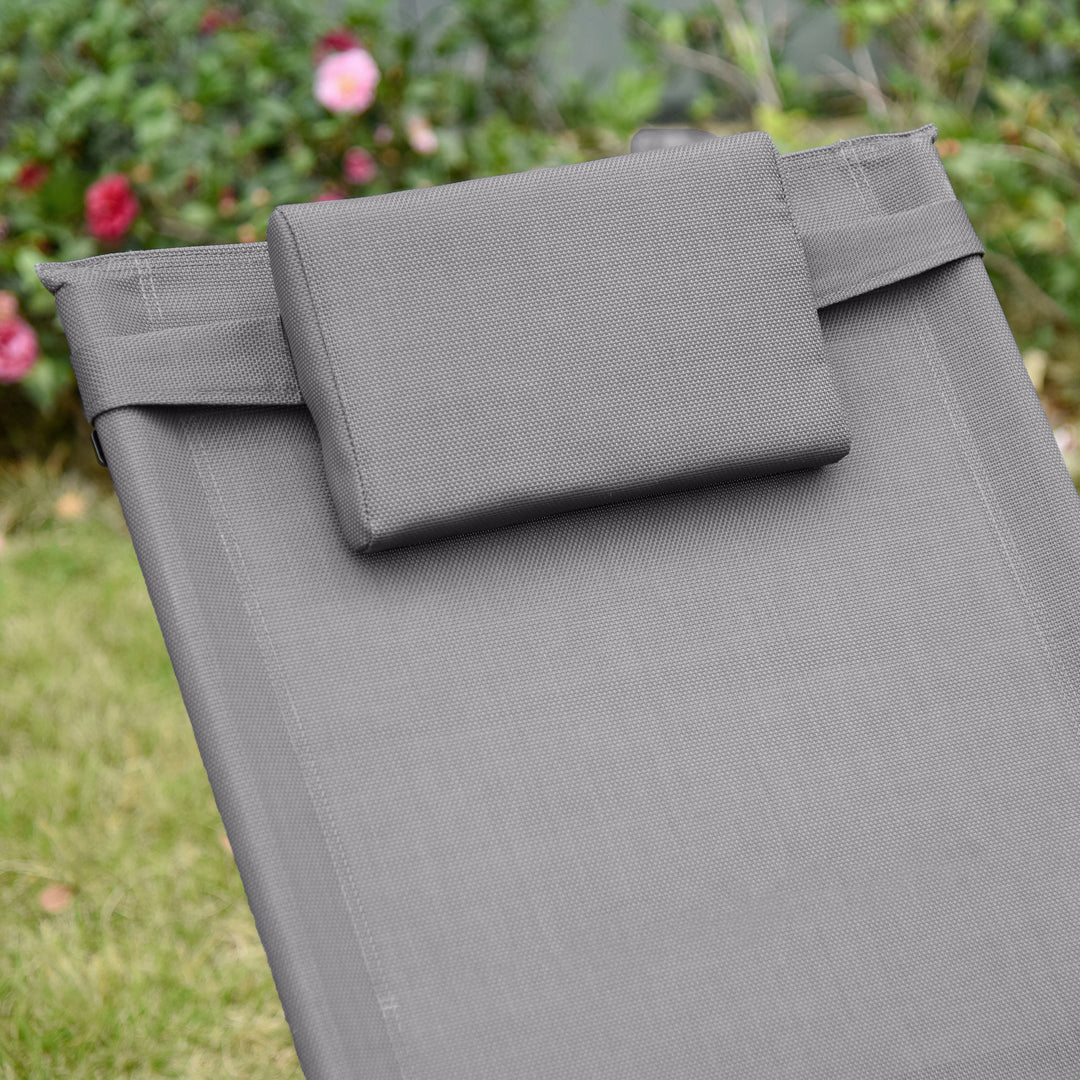 2PCs Outdoor Garden Rocking Chair, Patio Sun Lounger Rocker Chair with Breathable Mesh Fabric, Removable Headrest Pillow, Armrest, Side Storage Bag, Grey