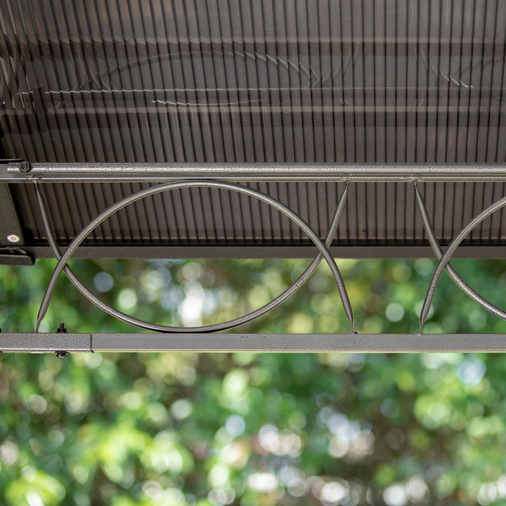 MCL 3 x 3.6m Hardtop Gazebo Canopy with Polycarbonate Roof, Permanent Pavilion Garden Gazebo with Curtains for Patio, Deck, Grey