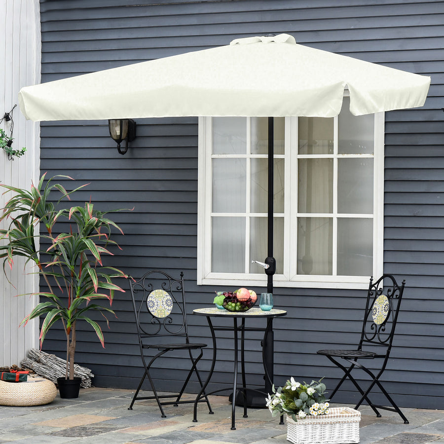 2.3m Half Parasol Semi Round Umbrella Patio Metal Frame Crank Handle for Balcony-- NO BASE INCLUDED, Off-White