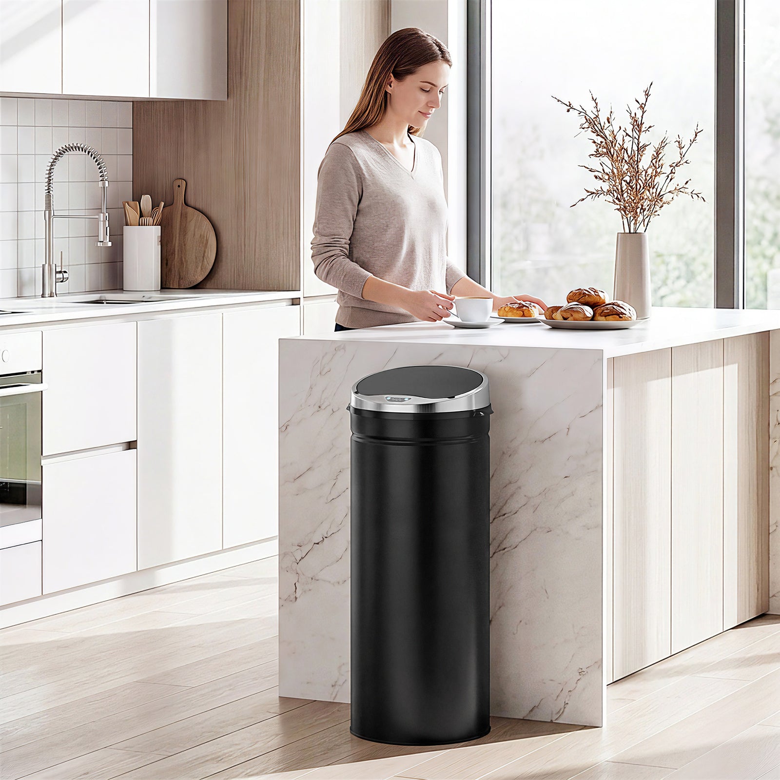 50L Automatic Motion Sensor Rubbish Bin with Fingerprint Resistant, St