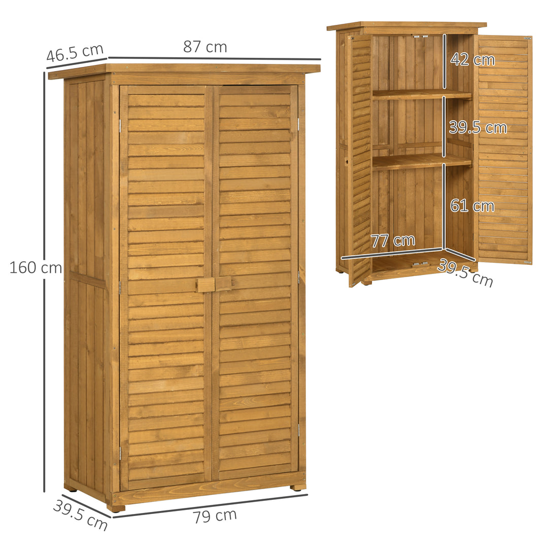 Wooden Garden Storage Shed, Compact Utility Sentry Unit, 3-Tier Shelves Tool Cabinet Organizer with Asphalt Roof and Shutter Design, 87cm x 47cm x 160cm