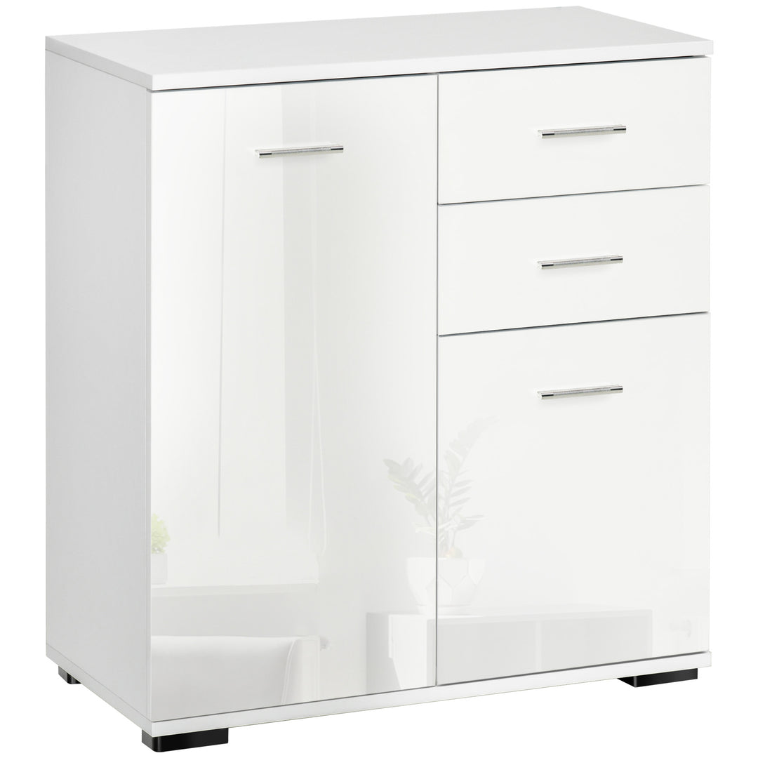 MCL Sideboard, Modern Storage Cabinet with 2 Drawers, 2 Doors and Adjustable Shelf, Kitchen Cabinet for Living Room, Dining Room, High Gloss White