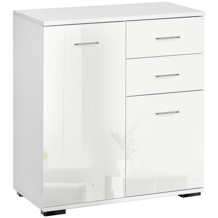 MCL Sideboard, Modern Storage Cabinet with 2 Drawers, 2 Doors and Adjustable Shelf, Kitchen Cabinet for Living Room, Dining Room, High Gloss White