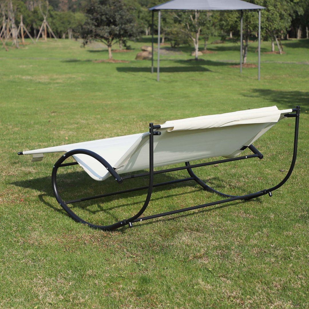 MCL Double Sun Lounger, Rocking Lounger Sunbed Daybed with Armrest and Headrest Pillow, for Two, For Outdoor Patio Garden, Cream White