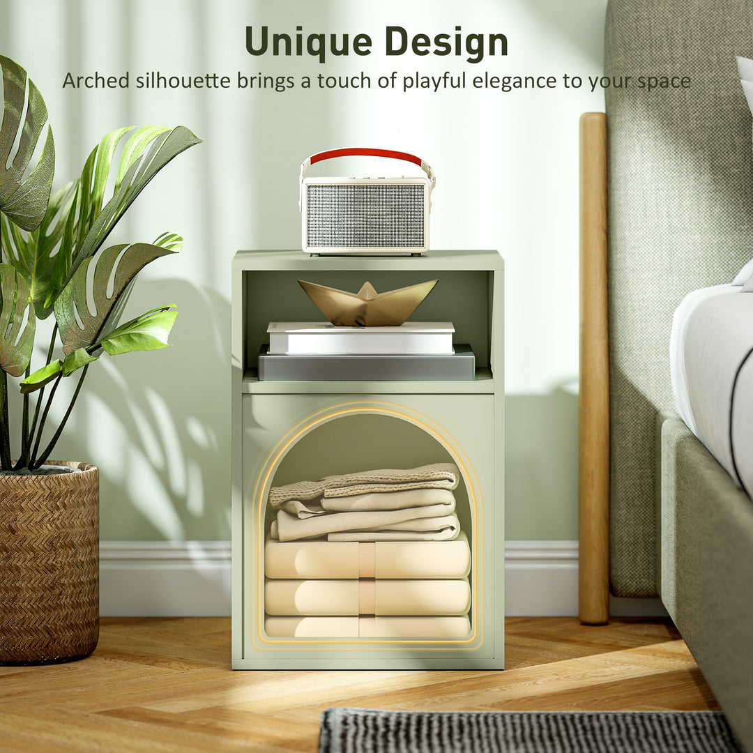 Bedside Table with 2 Open Compartments - Light Green