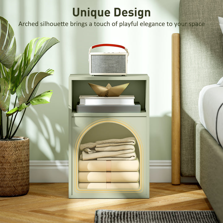 Bedside Table with 2 Open Compartments - Light Green