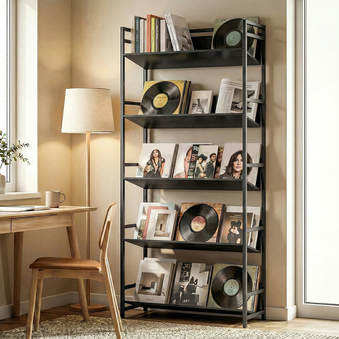 Bookshelf 5-Tier Metal Frame Bookcase Storage Shelves for Living Room 
