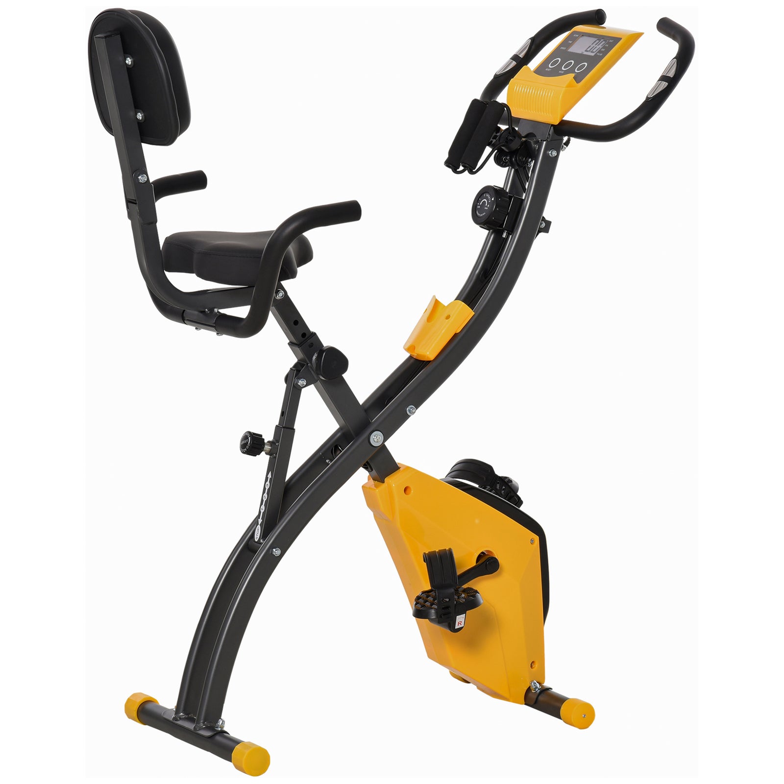 2-in-1 Folding Exercise Bike with 8-Level Magnetic Resistance, Arm Resistance Band, Pulse Sensor, Yellow
