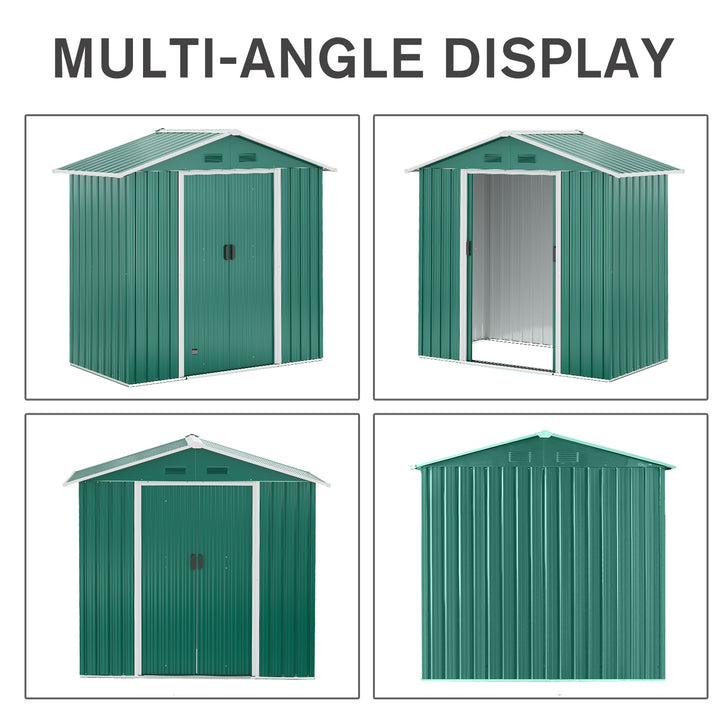 Outsunny 6.5ft x 3.5ft Metal Garden Storage Shed for Outdoor Tool Storage with Double Sliding Doors and 4 Vents, Green