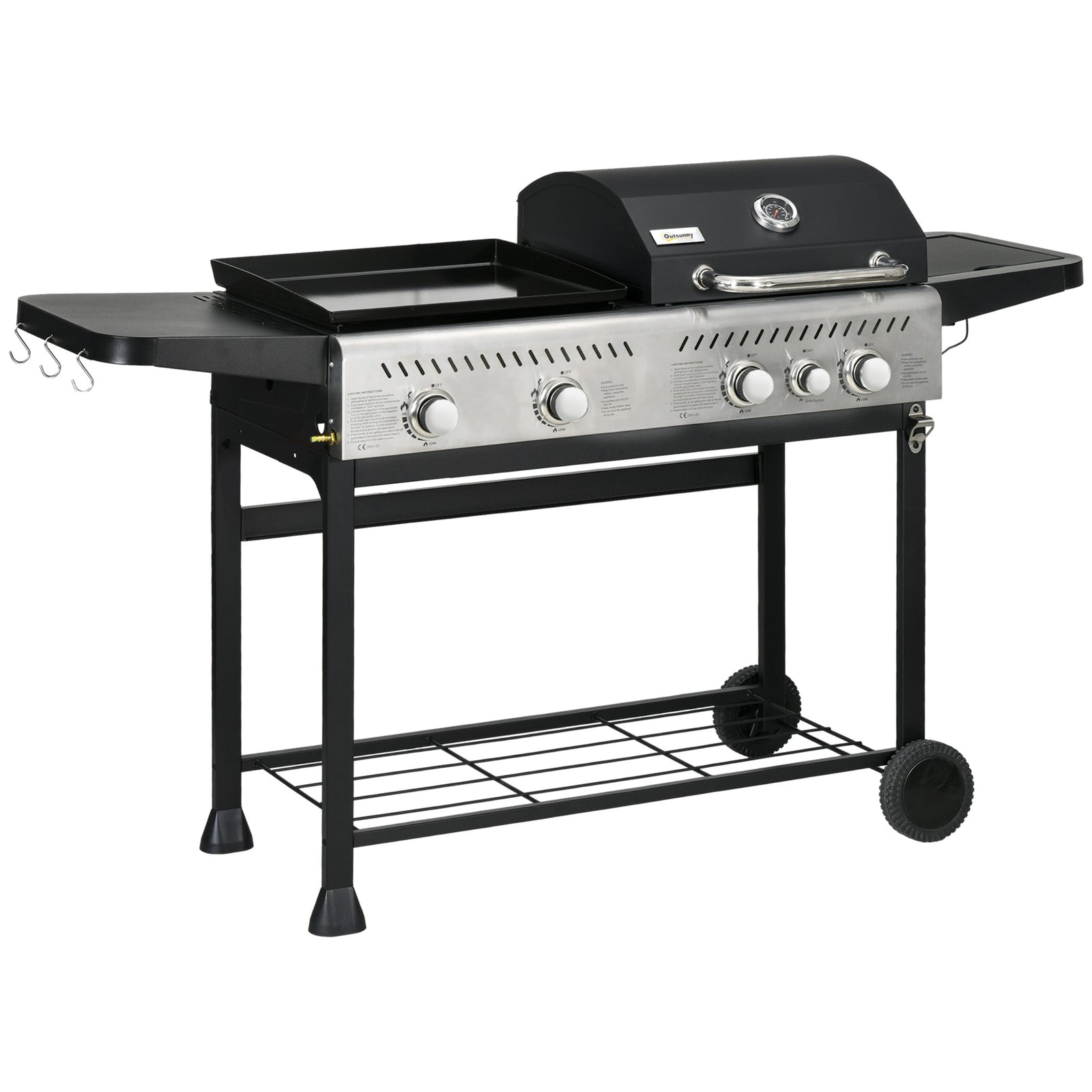 12kW Deluxe Duo Gas BBQ, with Grill, Plancha and Side Burner - Black